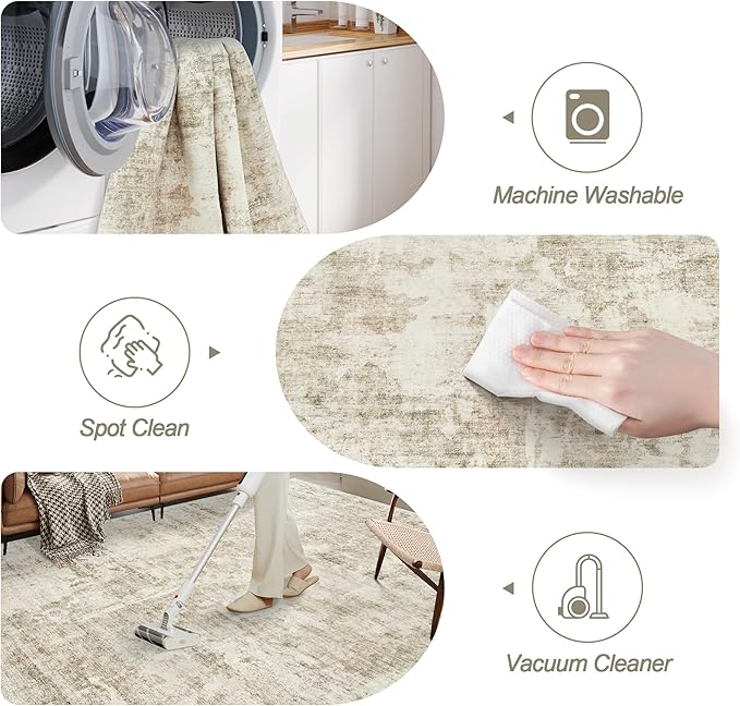 Soalmost 6x9 Abstract Area Rugs for Living Room 6 x 9 Washable Non Slip Low Pile Gray Rugs for Bedroom Dining Room Foldable Thin Beige Gray