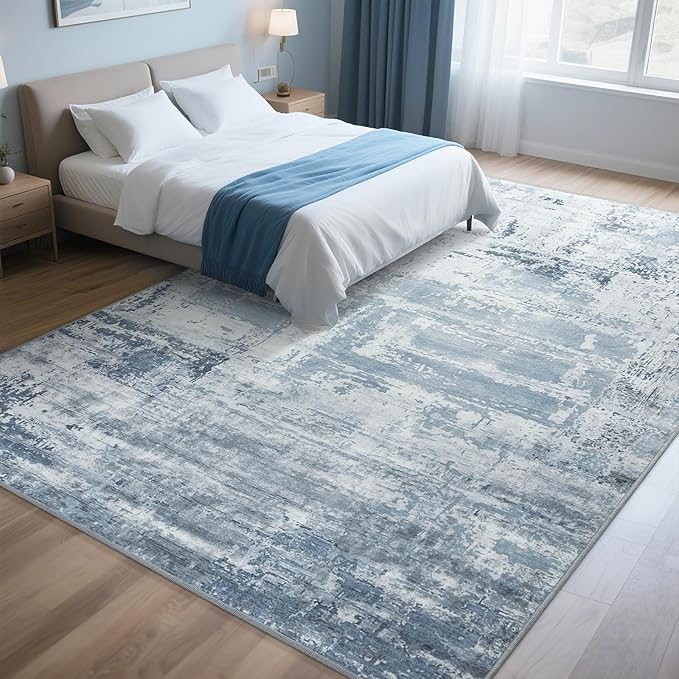 HOMORE Living Room Rug 6x9 Blue Area Rugs Non Slip Washable Rugs for Bedroom Dining Room Abstract Carpet for Farmhouse Kids Playroom Classroom Dorm