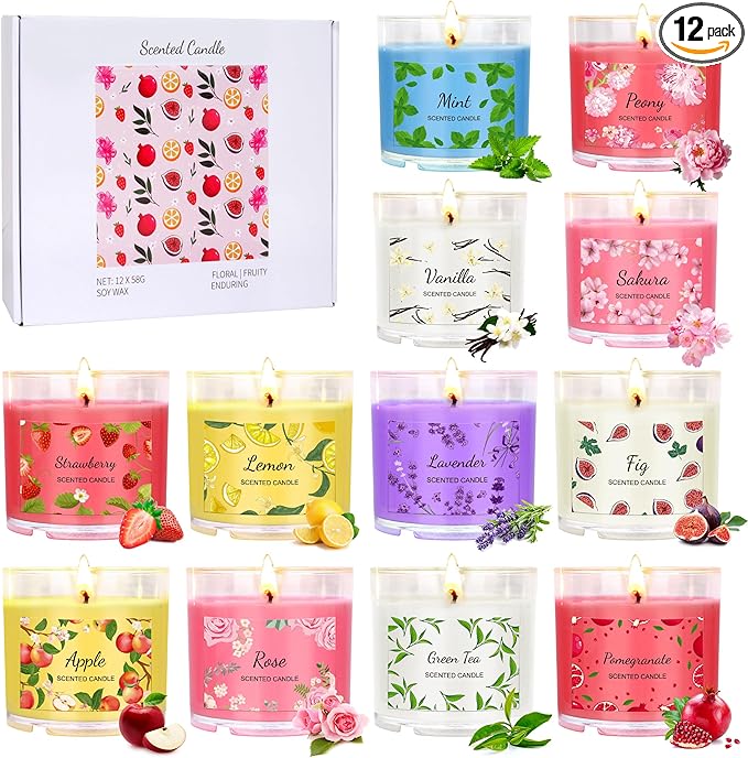 Scented Candles for Home, 12 Pack Candle Set for Women, Small Soy Candles Bulk, Mothers Day Gifts from Daughter - Mini Candle Gift Set for Bridesmaid Anniversary Birthday Valentines Christmas