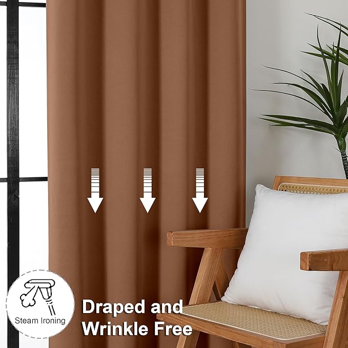 Simplebrand Ava Sun Baked Blackout Curtains for Bedroom, 72 Inch Length 2 Panels, Privacy Thermal Insulated Rod Pocket Window Curtains for Patio, French Door, W40 x L72 Inch, Sun Baked