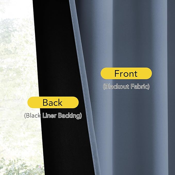 NICETOWN 100% Blackout French Door Curtain, Privacy Door Curtains for Window, 25 X 64 Inch Long Room Darkening Blinds, Thermal Insulated Window Shades for Bedroom, 1 Panel, Stone Blue