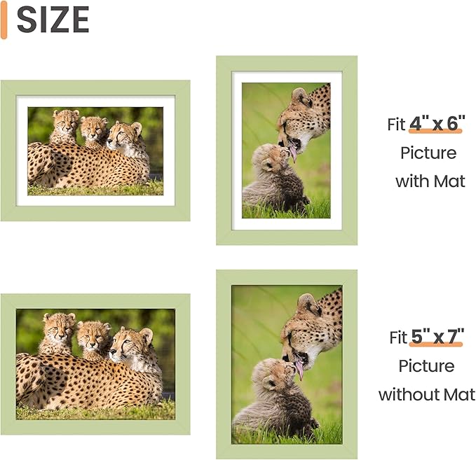 upsimples 5x7 Picture Frame, Display Pictures 4x6 with Mat or 5 x 7 Without, Wall Hanging Photo Frames, Green, 1 Pack