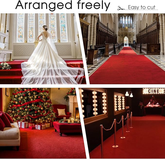Red Carpet Runner for Party,140GSM 2.62FTx15FT Carpet Party Decorations Runway Rug for Prom Felt Non-Woven Fabric, Runner Rug for Wedding Ceremony Hollywood Theme Party