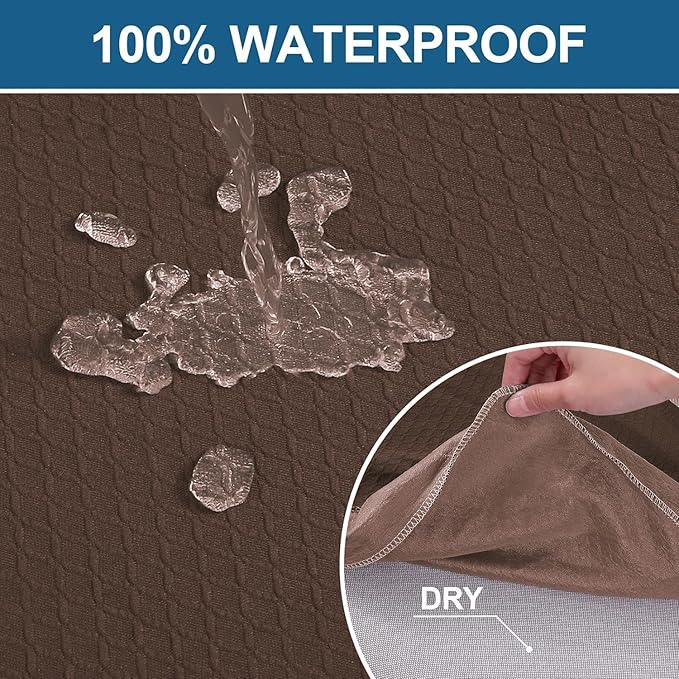 Smiry Waterproof Seat Covers for Dining Room Chairs Set of 6, Stretch Jacquard Removable Washable Chair Seat Slipcovers Protector, No Rear Covers, Light Chocolate