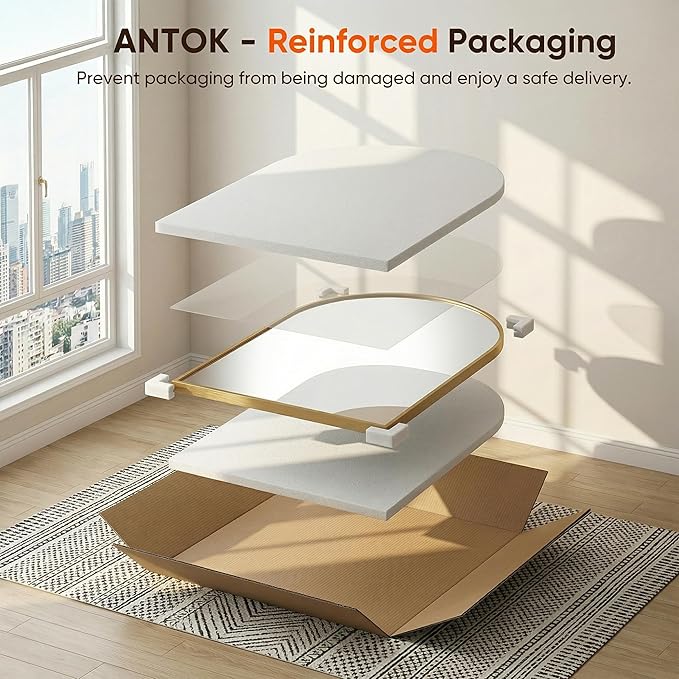 Antok Arched Bathroom Mirror, 26"x38" Wall Mounted Mirror, Vanity Mirrors for Over Sink, Aluminum Alloy Frame Bathroom Mirrors Living Room, Bedroom and Entryway, Gold