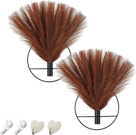 Pretty Jolly Boho Wall Decor - Mounted Metal Hanging Artificial Pampas Display for Living Room, Bedroom, Bathroom, Dining Room - Plant Art 2 Pack