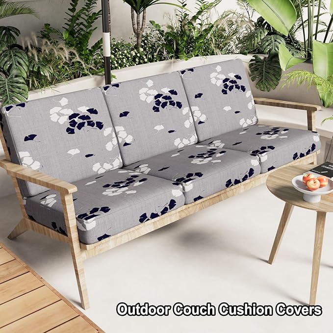 hyha Printed Couch Cushion Covers, Floral Sofa Covers Washable for 2 Cushion Couch, Stretch Pattern Outdoor Cushion Covers for Patio Furniture with Elastic Bottom(2 Packs, Maple Leaf)