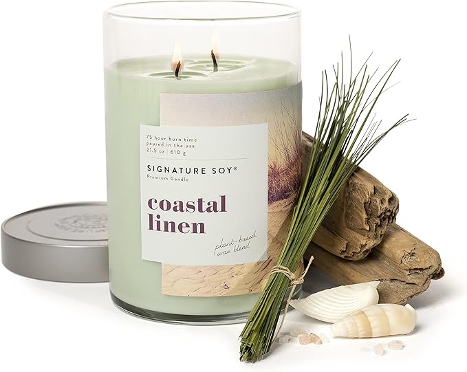 Signature Soy Lidded Coastal Linen Scented Candle, Extra Large Jar