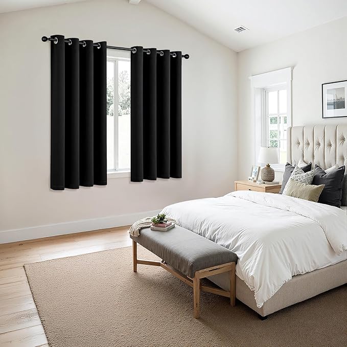 MIULEE Black Blackout Curtains for Bedroom Living Room 63 Inches Long 2 Panels, Thermal Insulated Room Darkening Drapes Grommet Noise Reducing Light Blocking Window Treatments 50x63 Inch