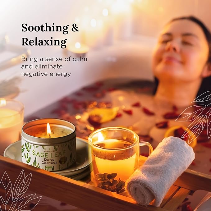 Magnificent 101 Long Lasting Pure White Sage Leaf Scented Smudge Candle | 6 Oz - 35 Hour Burn | Paraffin Free Soy Candle for House Energy Cleansing, Purification & Manifestation