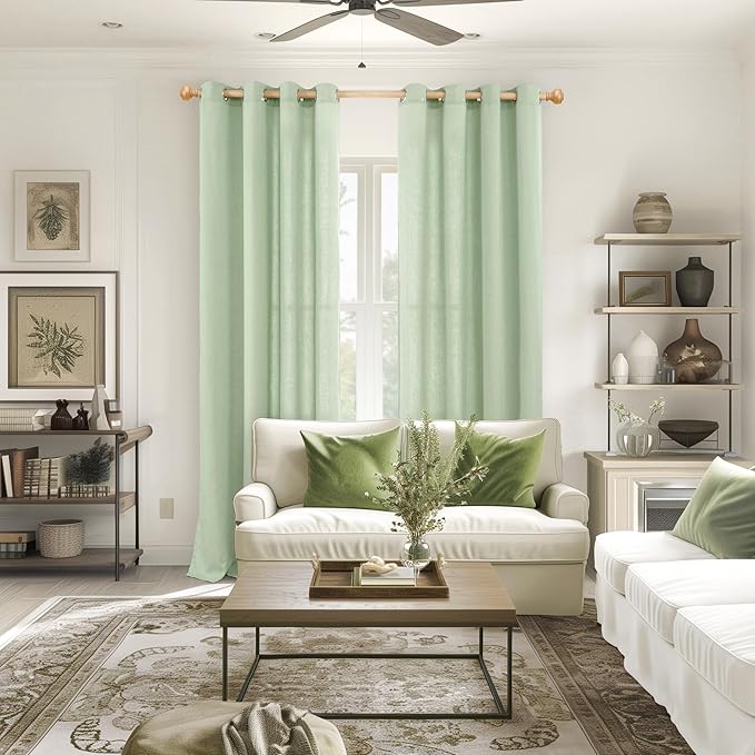 YoungsTex Sage Linen Curtains for Living Room Spring Decor, Light Green Light Filtering Drapes with Grommet for Dining Bedroom Boho Privacy, 2 Panels, 52 X 95 Inch