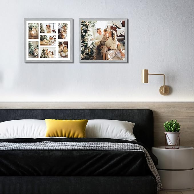 Golden State Art, 13.7x15.7 Matted Grey Wood 7-Opening for 4x6 Collage Picture Frame, 1 Pack