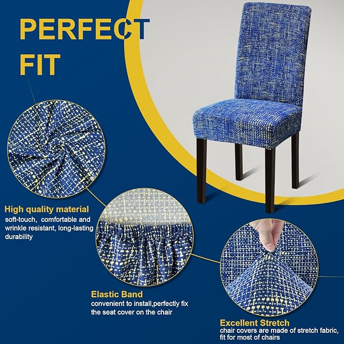 Chair Covers, Dining Room Chair Covers, Stretch Kitchen Chair Covers Set of 6, Removable Washable Dining Chair Slipcovers for Home, Hotel, Banquet