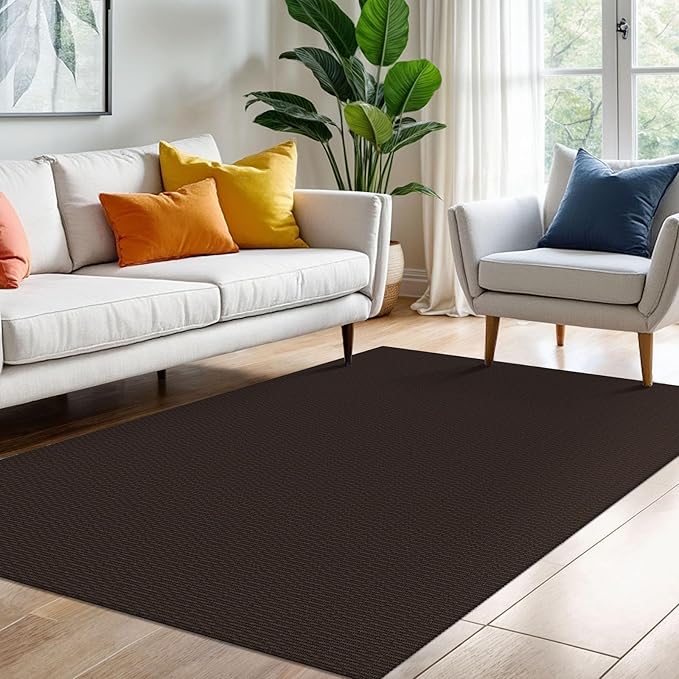 KOZYFLY Washable Area Rug 4x6 Ft Rubber Backed Rugs for Entryway Bedroom Throw Rugs Boho Entry Rug, Cotton Braided Floor Carpet for Dining Room Living Room, Dark Coffee/Brown
