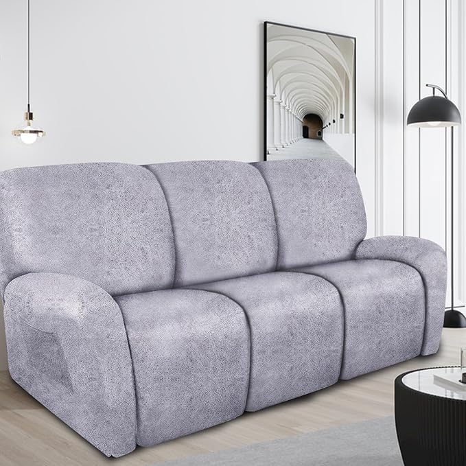 ANARACHON Recliner Couch Cover Leather Look Recliner Sofa Covers for 3 Cushion Reclining Sofa Slipcovers 8-Pieces Furniture Protector Spandex Fabric Washable (3 Seater, 01 Marbling)