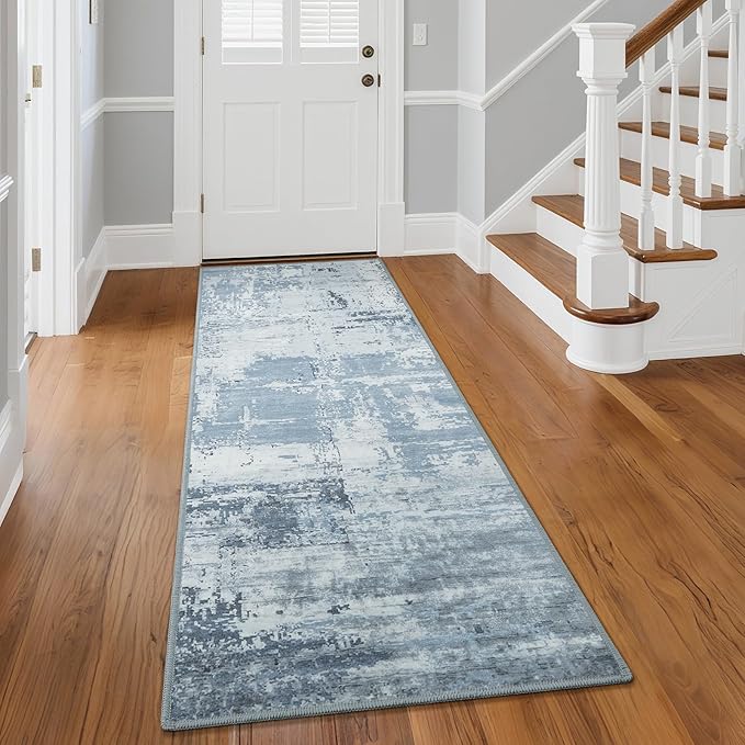 HOMORE 2x6 Runner Rug for Kitchen Hallways Runners Rugs,Blue Area Rug Non Slip Washable Rugs for Entrway Soft Abstract Carpet for Entrance Bedroom Living Room Bathroom Dorm