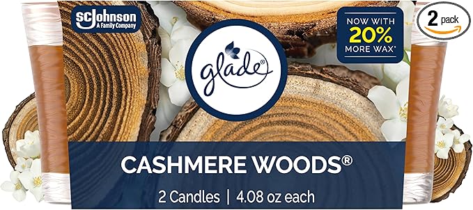 Glade 1-Wick Scented Candle Jar, Cashmere Woods, Air Freshener Infused with Essential Oils, 4.08 Oz, 2 Count