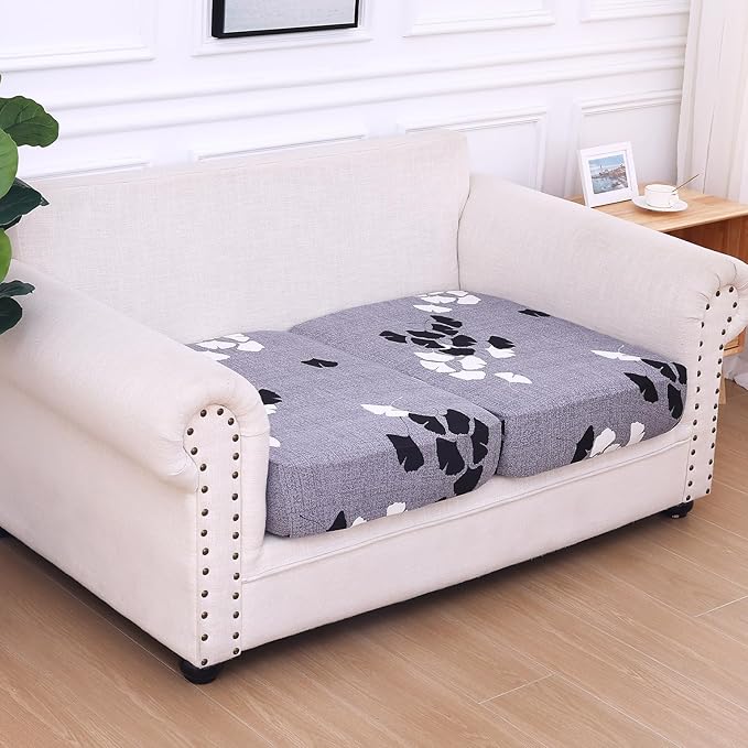 hyha Printed Couch Cushion Covers, Floral Sofa Covers Washable for 2 Cushion Couch, Stretch Pattern Outdoor Cushion Covers for Patio Furniture with Elastic Bottom(2 Packs, Maple Leaf)
