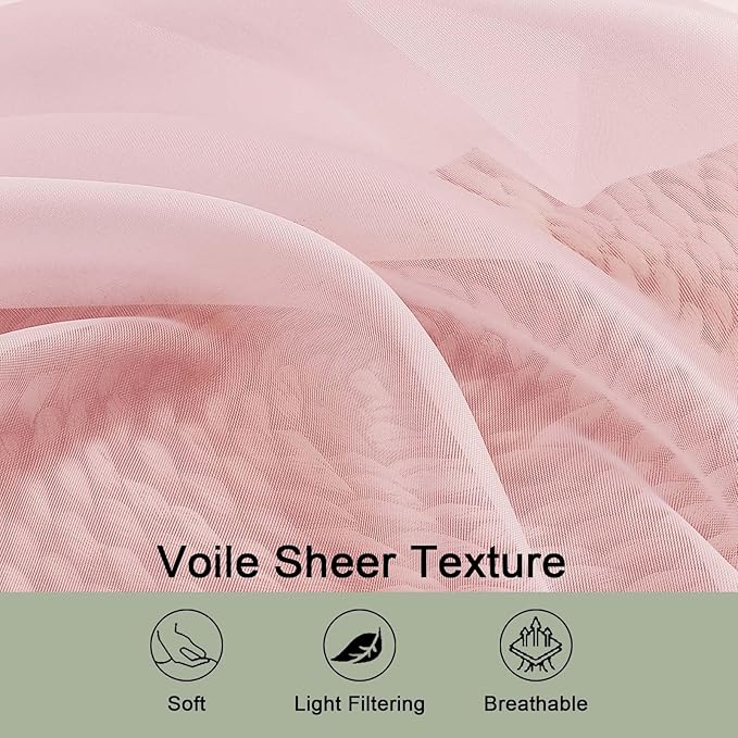 OWENIE Sheer Blush Curtains, Sheer Curtains 63 inch Length 2 Panels Set, Rod Pocket Voile Fimly Sheer Drapes for Living Room Bedroom, 2pcs, Blush, Each 59" W x 63" L