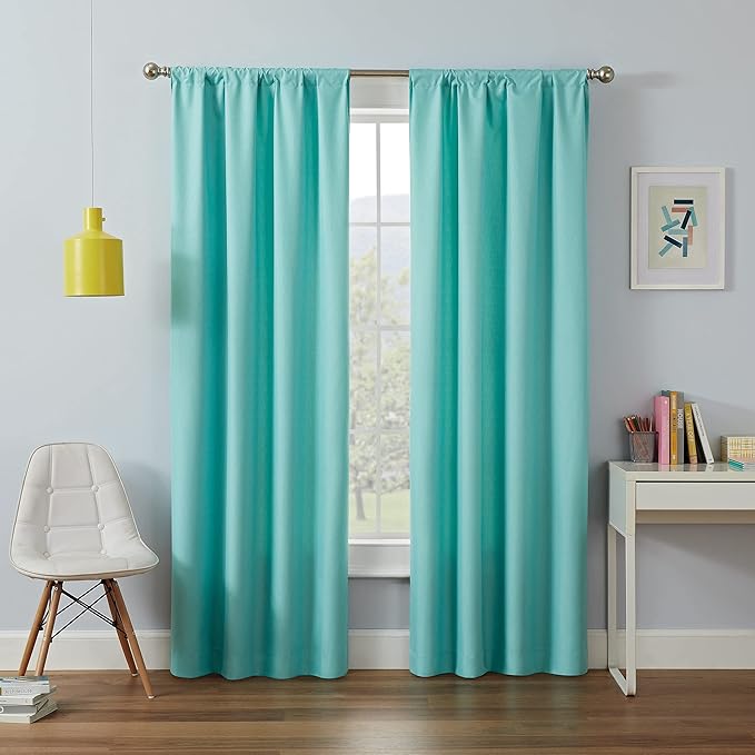 ECLIPSE Kendall Modern Blackout Thermal Rod Pocket Window Curtain for Bedroom or Living Room (1 Panel), 42" x 95", Pool