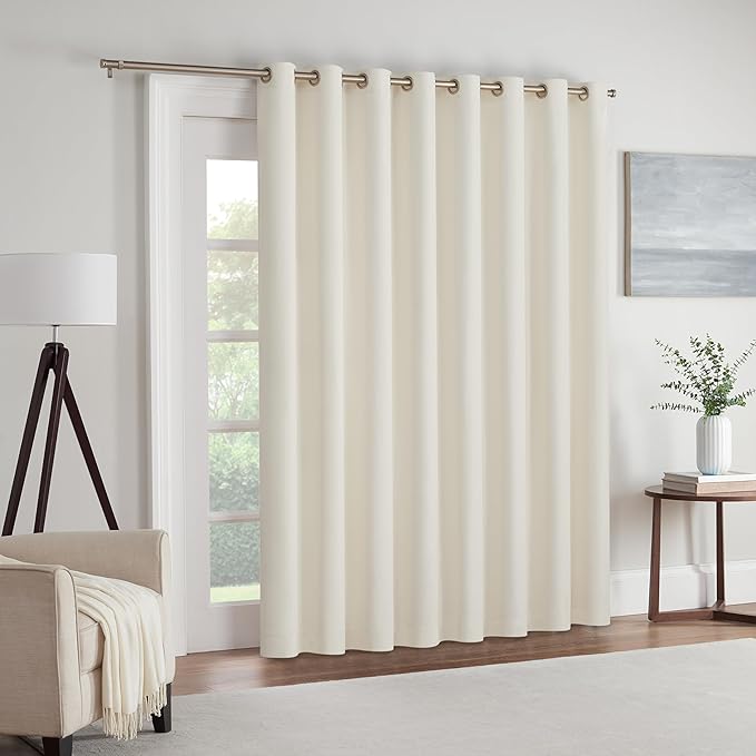 Eclipse Extra Wide Grommet Curtain, Kendall Sliding Patio Door Curtain Panel, Solid Textured Thermal Insulated and Noise Reducing Curtains, (1 Panel), 84 in Long x 100 in Wide, Ivory (Pack of 3)