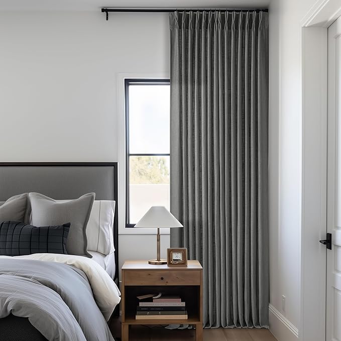 Dark Grey Linen Pinch Pleated Curtains 102 Inches Long for Living Room Pleated Drapes Hooks Back Tab Thick Linen Textured Modern Farmhouse Charcoal Simple Gray 102 Inch Curtain for Dining Bedroom