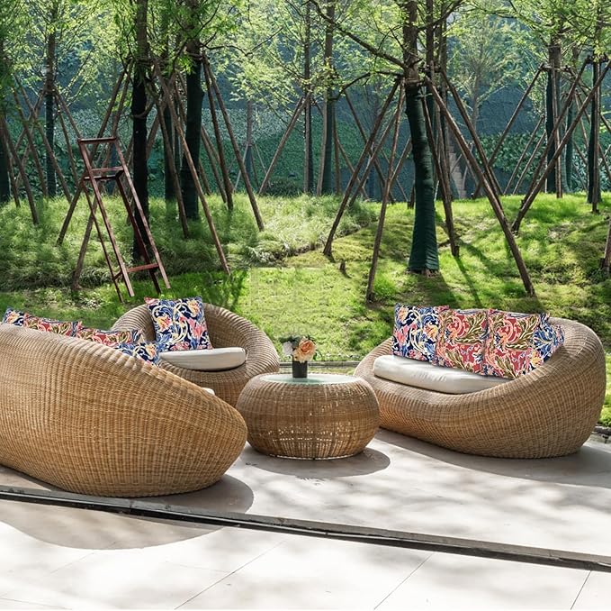 JMGBird Water-Resistant Outdoor Pillows Set of 2, 18x18 inch Durable Red with Pomegranate Flower Pattern Throw Pillows with Inserts for Patio Furniture
