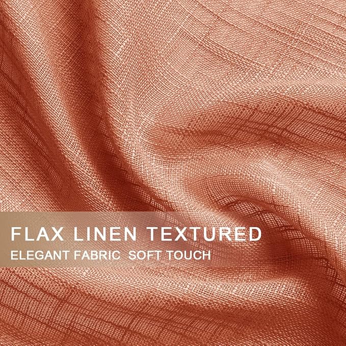 Burnt Orange Curtains 36 Inch Long for Bedroom 2 Panels Short Cafe Curtains Rod Pocket Tier Pumpkin Rust Boho Sheer Linen Small Window Treatment for Door Thanksgiving Kitchen Fall Room Decor Bathroom