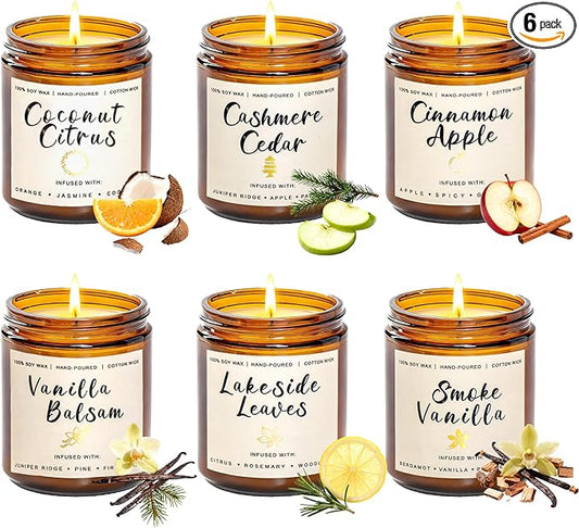 Scented Candle Gift Set for Women – 6 Pack 7oz Winter Scented Soy Candles, Long Lasting Aromatherapy Christmas Gifts for Her, Perfect for Home Décor, Vanilla, Cinnamon & Cedar Scents