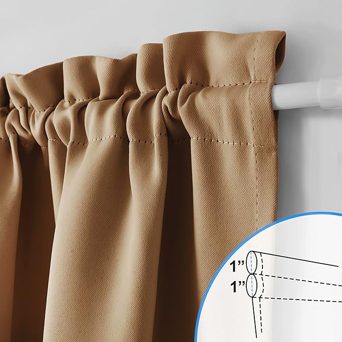 NICETOWN Glass Door Curtain for Kitchen - Window Thermal Insualted Curtain Solid Energy Efficient Rod Pocket for Metal French Patio Door Panel with Tieback, 12 x 72 inches, Gold Brown, 1 Piece