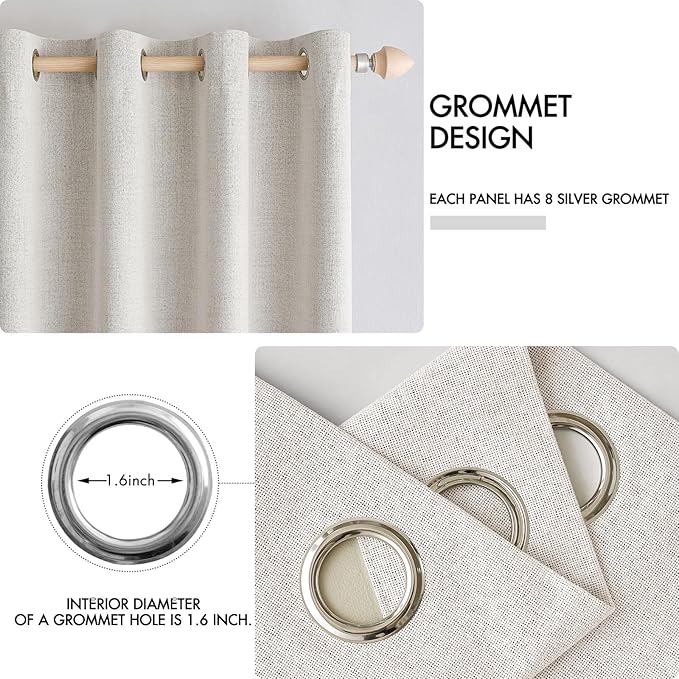 MIULEE Linen Textured Curtains for Bedroom Solid 100% Blackout Thermal Insulated Cream White Grommet Room Darkening Curtains & Drapes Luxury Decor for Living Room Nursery 52 x 63 Inch (2 Panels)