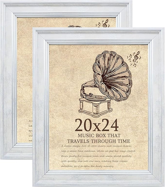 20x24 Picture Frame with Real Glass set of 2, Vintage Frames - Antique Style Frames for Wall - Ornate Frame for Rustic White Office or Home Decor Display Family Friends Wedding Gift