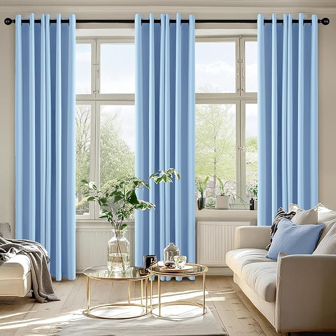 MIULEE Sky Blue Blackout Curtains for Bedroom Living Room 84 Inches Long 2 Panels, Thermal Insulated Room Darkening Drapes Grommet Noise Reducing Light Blocking Window Treatments 40x84 Inch