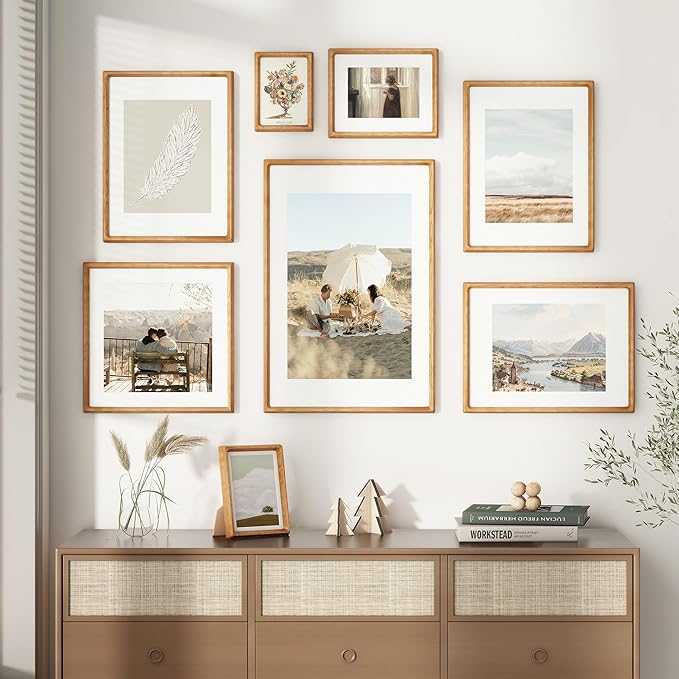 16x24 Poster Frame, USA-Sourced Cherry Wood Picture Frame with HD Tempered Glass, Handcrafted Rounded Corner 16 x 24 Wooden Frames Matted to 12x18 Photos, Horizontal or Vertical Wall Display