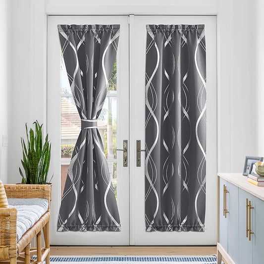 NICETOWN Blackout Curtain for Window, Foil Printed French Door Curtains for Living Rooom Rod Pocket Thermal Insulated Shade for Kitchen Glass Patio Door, 25" W x 72" L, 1 Panel, Grey