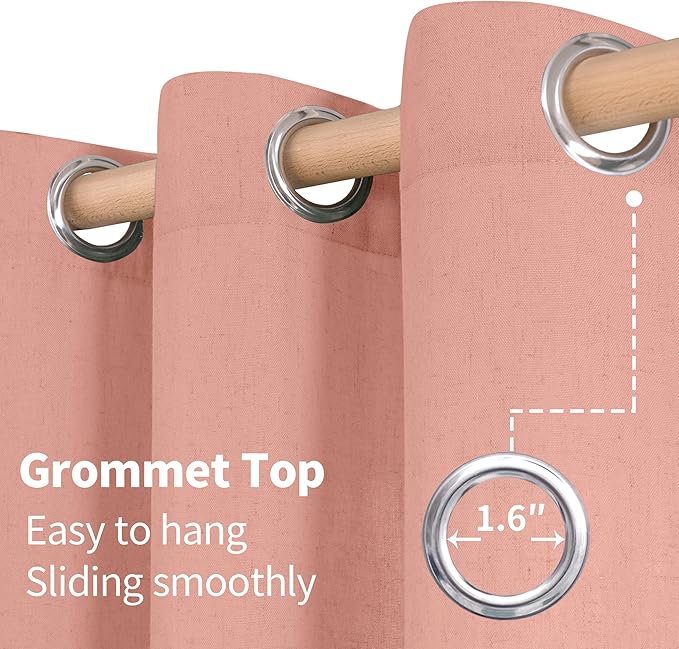 YoungsTex Dusty Rose Linen Curtains for Living Room Spring Decor, Blush Light Filtering Window Drapes with Grommet for Bedroom Privacy, 2 Panels, 52 X 95 Inch