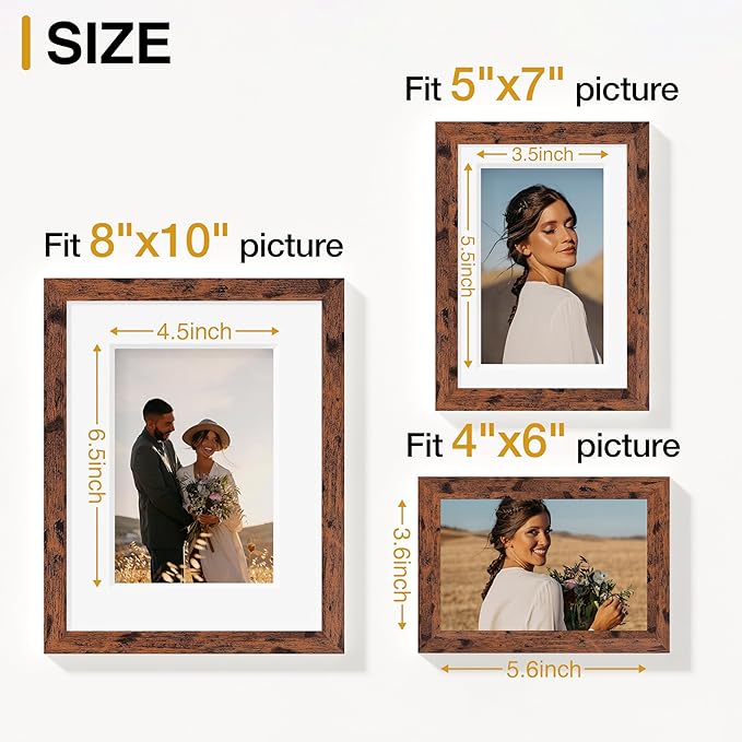Vittanly 15 Pack Picture Frames Collage Wall Decor for Mounting or Tabletop Display, Gallery Frame Set for Family, Multi Sizes Including 3pcs 8x10, 6pcs 5x7, 6pcs 4x6, Rustic Brown