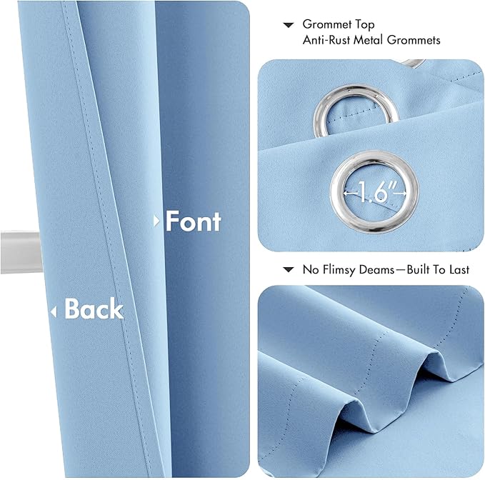 MIULEE Sky Blue Blackout Curtains for Bedroom Living Room 72 Inches Long 2 Panels, Thermal Insulated Room Darkening Drapes Grommet Noise Reducing Light Blocking Window Treatments 40x72 Inch