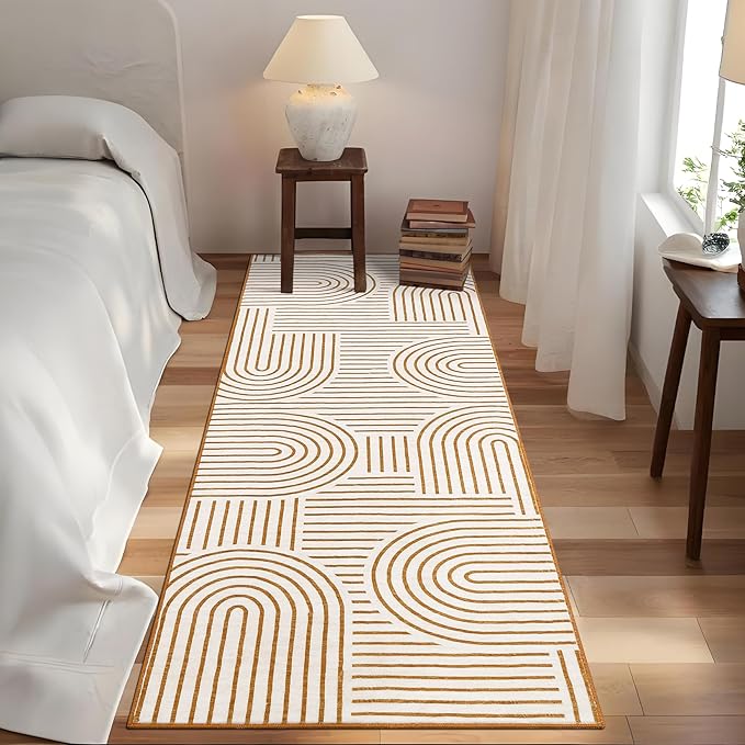 ROYHOME Modern Rug 2x6 Runners for Hallways, Abstract Kitchen Runner Rugs Non Slip Bath Runners, Rainbow Washable Runner Rug for Bedroom, Soft Long Rugs for Entryway Bathroom Laundry Dorm, Orange