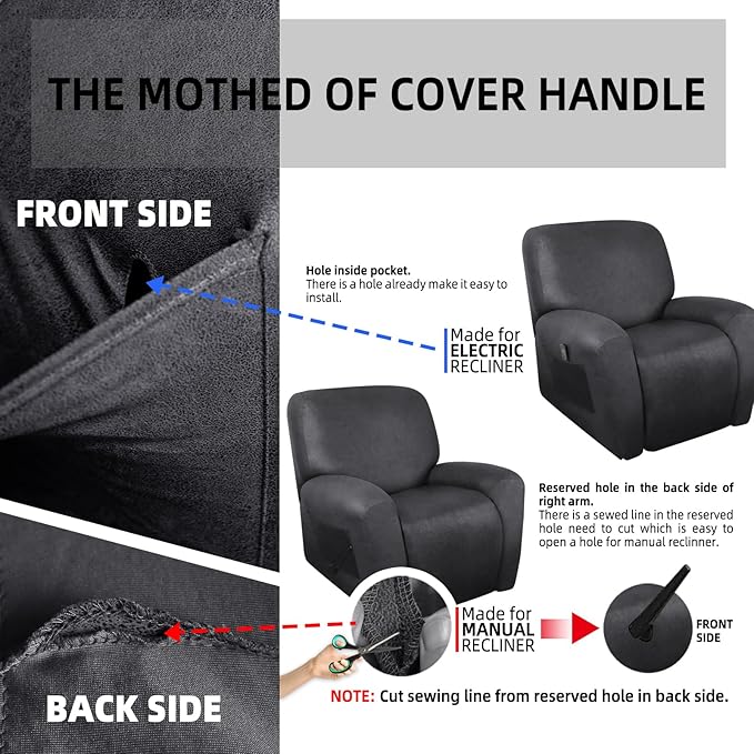 ANARACHON Recliner Chair Covers Leather Like, 4 Pieces Recliner Cover for Recliner Chair, Soft Sofa Slipcover Furniture Protector Washable Sofa Cover for Pets Kids (Dark Gray)