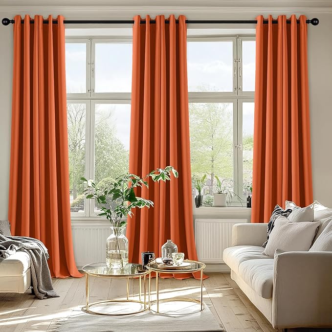 MIULEE Orange Blackout Curtains for Bedroom Living Room 90 Inches Long 2 Panels, Thermal Insulated Room Darkening Fall Drapes Grommet Noise Reducing Light Blocking Window Treatments 40x90 Inch