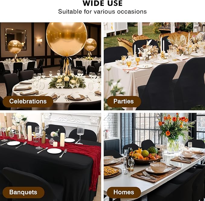Fixwal 12 Pcs Black Folding Chair Cover, Spandex Stretch Covers Ideal for Wedding, Party, Dining, Business Meeting, Banquet, Universal Fitted Washable Slipcover