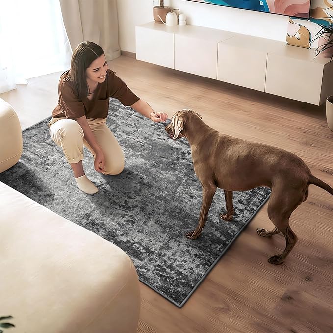 Entryway Rug 3x6 Black Bedroom Area Rug Washable Non Slip Abstract Boho Rugs for Indoor Entry, Kitchen, Classroom, Bathroom, Kids Girls Room, Office, College Dorm Small Carpet
