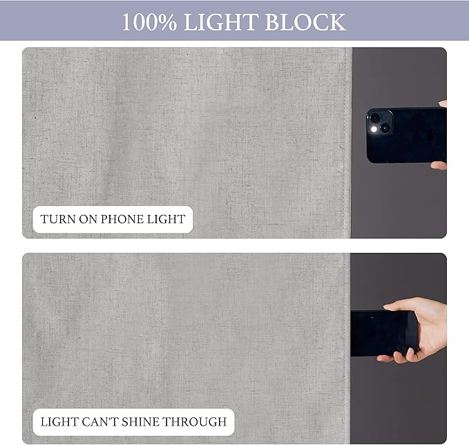 RYB HOME 100% Blackout Curtains for Small Window, Linen Textured Blend Insulating Privacy French Door Curtains Tie Up Shades for Kitchen Storage Cabinet Basement, W 12 x L 40, Light Grey, 1 Panel