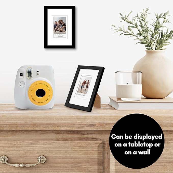 Americanflat 4x6 Picture Frame - Use as 2x3 Frame with Mat for Instant-Print Photos - Black Mini Picture Frames for Tabletop and Wall Display with Shatter-Resistant Glass