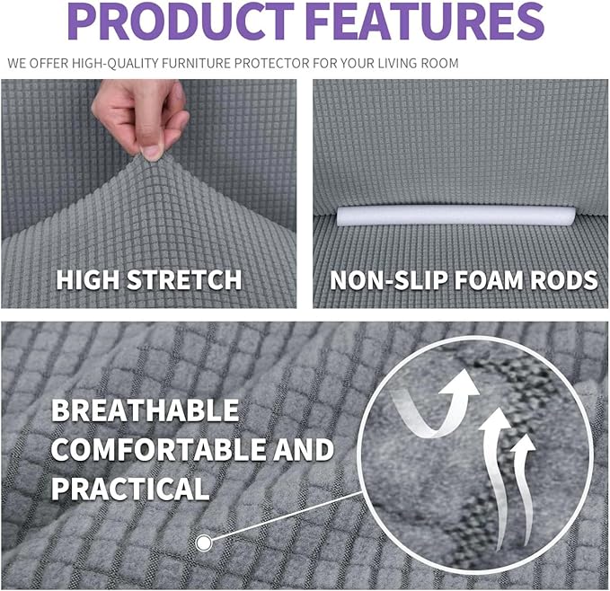 ZNSAYOTX Stretch Oversized Couch Cover Universal Sofa Covers for Living Room Dogs Pet Furniture Protector Spandex Extra Large Sofa Slipcovers with Anti Slip Foam Sticks (Light Grey, XL Sofa)