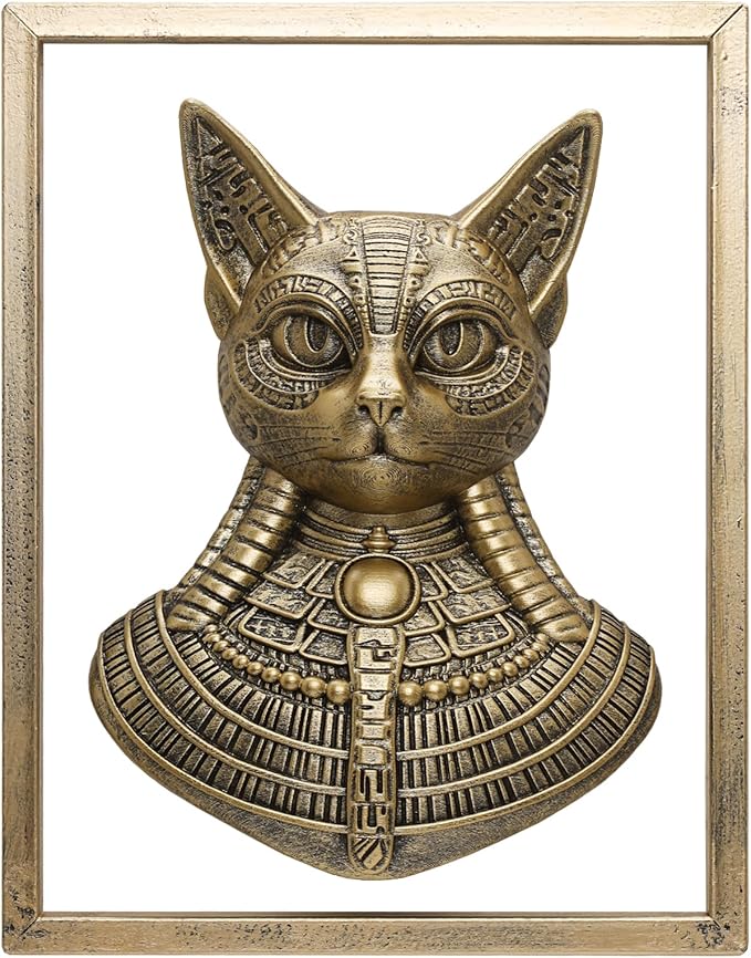 JJALIGHTS Animal Heads Wall Decor Bastet Resin Sculptures Bast the Cat-headed Goddess Wall Hanging Decoration Imitation Copper vintage Goddess of Cats Wall Sculpture for Living Room Bedroom Office