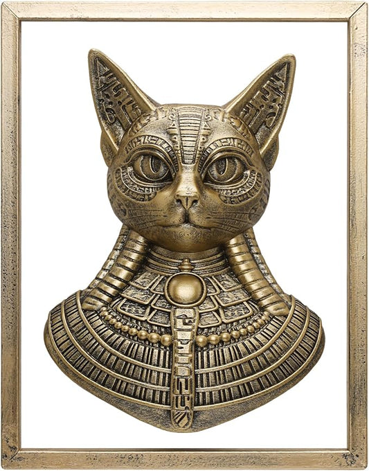JJALIGHTS Animal Heads Wall Decor Bastet Resin Sculptures Bast the Cat-headed Goddess Wall Hanging Decoration Imitation Copper vintage Goddess of Cats Wall Sculpture for Living Room Bedroom Office