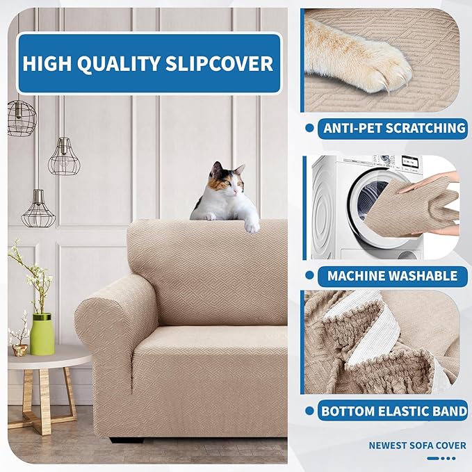 XINEAGE 2026 New Stretch Armchair Covers 1 Piece Chair Slipcovers Chair Protector for Living Room Thick Soft Chair Cover with Elastic Bottom Couch Cover for Pets Kids (31"-46", Khaki)
