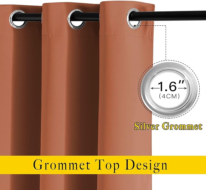 NICETOWN Burnt Orange Blackout Living Room Curtains 110 inches Long, Grommet Thermal Window Treatments Room Divider Blinds Sound Reducing for Living Room, W66 x L110, 2 Pieces